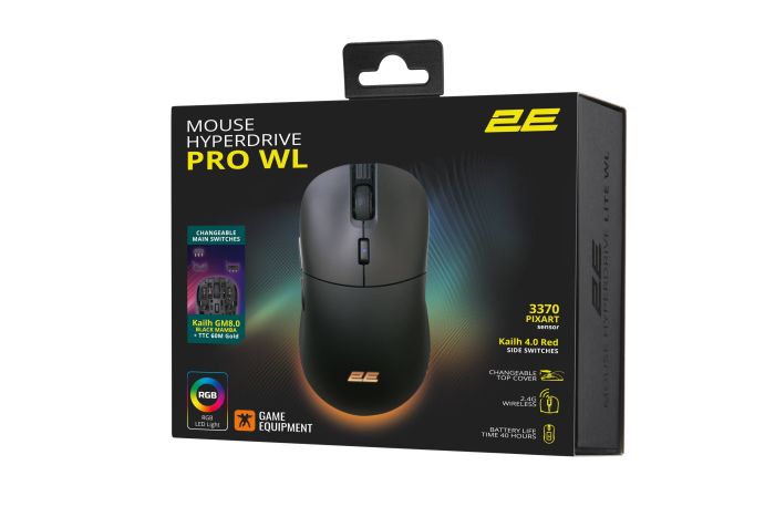 Мышь 2E GAMING HyperDrive Pro WL, RGB, USB-A/WL, чёрный