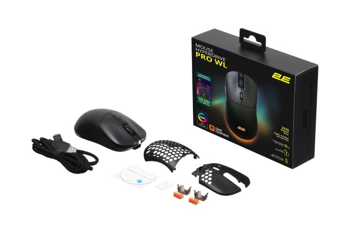 Мышь 2E GAMING HyperDrive Pro WL, RGB, USB-A/WL, чёрный