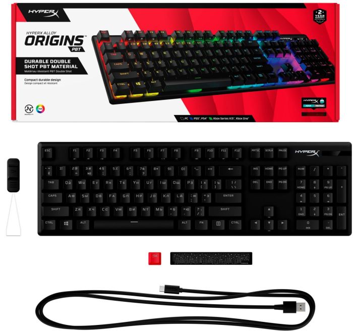 HyperX mechanical keyboard Alloy Origins PBT 104key, AqUK, USB-A, EN/UA, RGB, black