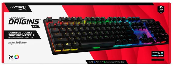 HyperX mechanical keyboard Alloy Origins PBT 104key, AqUK, USB-A, EN/UA, RGB, black