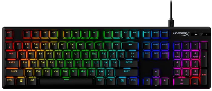 HyperX mechanical keyboard Alloy Origins PBT 104key, Red, USB-A, EN/UA, RGB, black