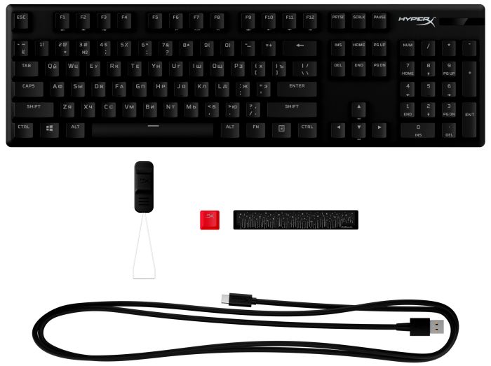 HyperX mechanical keyboard Alloy Origins PBT 104key, Red, USB-A, EN/UA, RGB, black