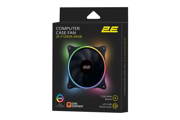 Корпусний вентилятор 2E GAMING F120OR-ARGB, 120мм, 1200rpm, 3pin, 3pin +5VARGB, 25.3dBa, чорний