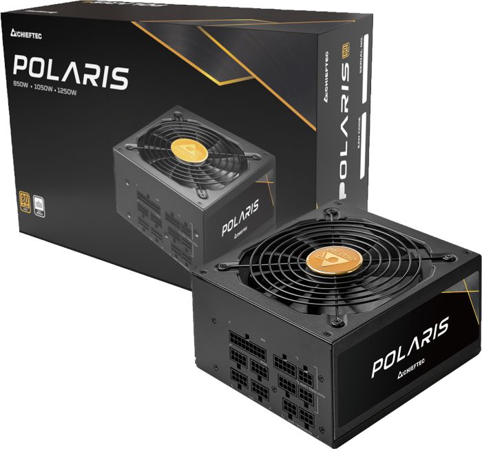 Блок живлення CHIEFTEC Polaris 3.0 (1050W), >90%, 80+ Gold, 135мм FDB, 1xMB 24pin(20+4), 2xCPU 8pin(4+4), 4xMolex, 12xSATA, 4xPCIe 8pin(6+2), 1xPCIe GEN5 16pin, Fully Modular