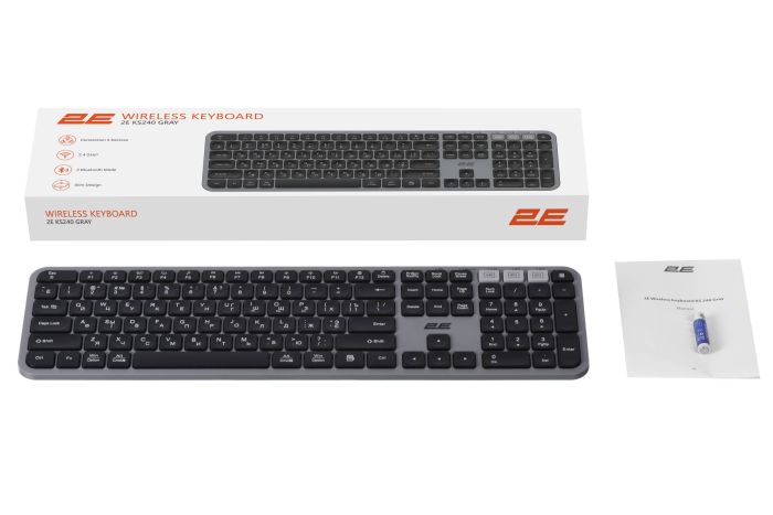 2E Keyboard membrane KS240 110key, WL/BT, EN/UK/RU, grey-black