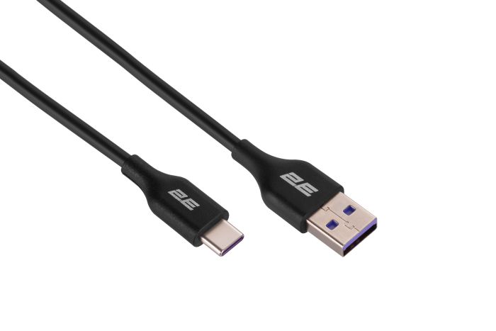Кабель USB-A > USB-C заряджання/синхронізації 2E 1м, Type-C, Glow, чорний
