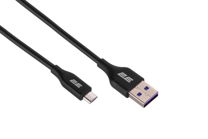 Кабель USB-A > microUSB заряджання/синхронізації 2E 1м, Glow, чорний