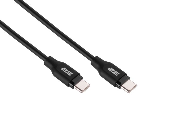 Кабель USB-C > USB-C заряджання/синхронізації 2E 1м, 60Вт Type-C, Glow, чорний