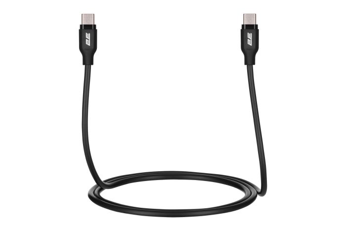 Кабель USB-C > USB-C заряджання/синхронізації 2E 1м, 60Вт Type-C, Glow, чорний