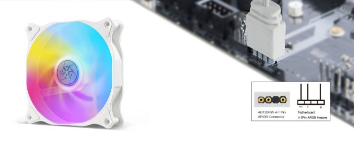 SilverStone Case Fan Air Blazer 120RW-ARGB, 120mm, 600-2200rpm, 4pin PWM, 3pin +5VARGB, 7.4-35.6dBa, W,hite