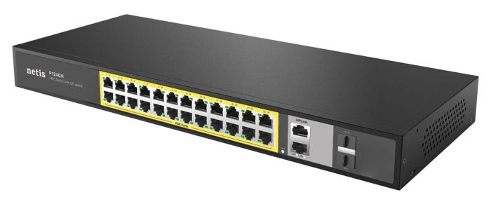 Комутатор   24xFE PoE, 4xGE (2xUplink, 2xSFP), 360Вт, Некерований Netis P124GH