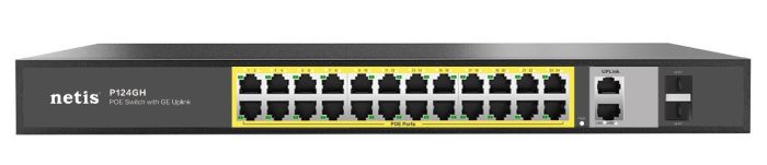 Комутатор   24xFE PoE, 4xGE (2xUplink, 2xSFP), 360Вт, Некерований Netis P124GH