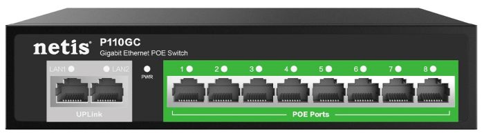 Коммутатор   10xGE (8xPoE, 2xUplink), 120Вт, Неуправляемый Netis P110GC