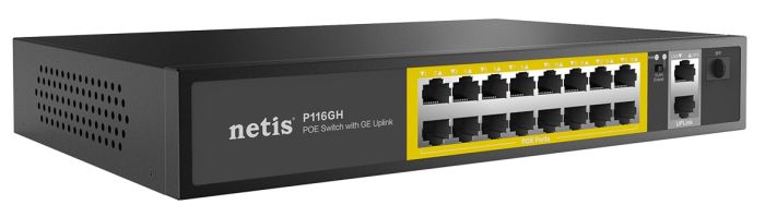Switch  16xFE PoE, 3xGE (2xUplink, 1xSFP), 240W, Unmanaged Netis P116GH
