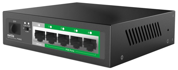 Комутатор   6xGE (4xPoE, 1xUplink, 1xSFP), 60Вт, Некерований Netis P106GC