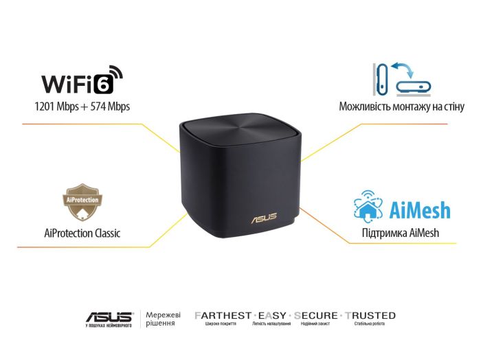 Система WiFi-Mesh ASUS ZenWiFi XD4 PLUS AX1800, 1xGE LAN, 1xGE WAN, 2мод, чорний