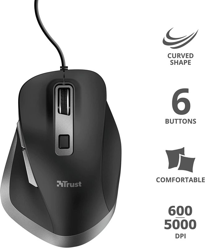 Mouse Trust Fyda Comfortable ECO, USB-A, Чорно-сірий