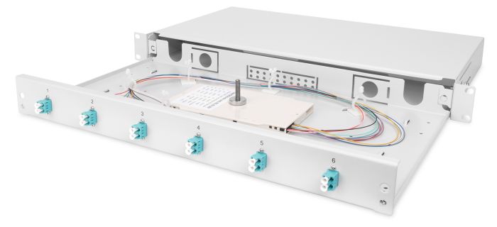 Оптична панель DIGITUS 19' 1U, 6xLC duplex, incl, Splice Cass, OM3 Color Pigtails, Adapter