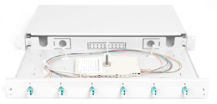 Оптична панель DIGITUS 19' 1U, 6xLC duplex, incl, Splice Cass, OM3 Color Pigtails, Adapter