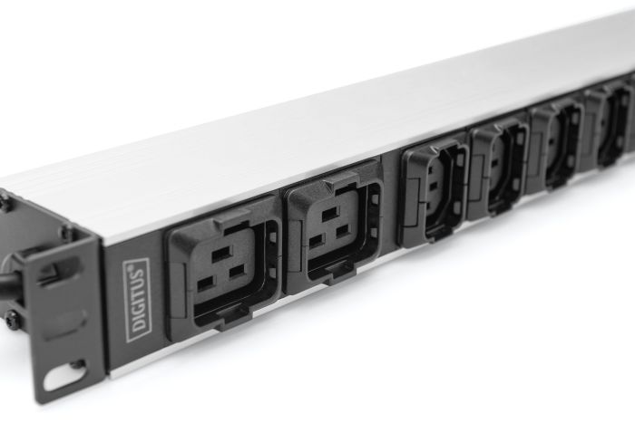 DIGITUS 1U Aluminum PDU, rackmountable, 8 x C13, 2 x C19 16A, 230VAC, 50/60Hz, IEC C20 plug
