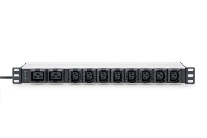 DIGITUS 1U Aluminum PDU, rackmountable, 8 x C13, 2 x C19 16A, 230VAC, 50/60Hz, IEC C20 plug