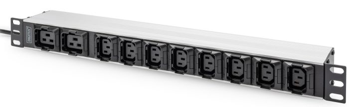 DIGITUS 1U Aluminum PDU, rackmountable, 8 x C13, 2 x C19 16A, 230VAC, 50/60Hz, IEC C20 plug