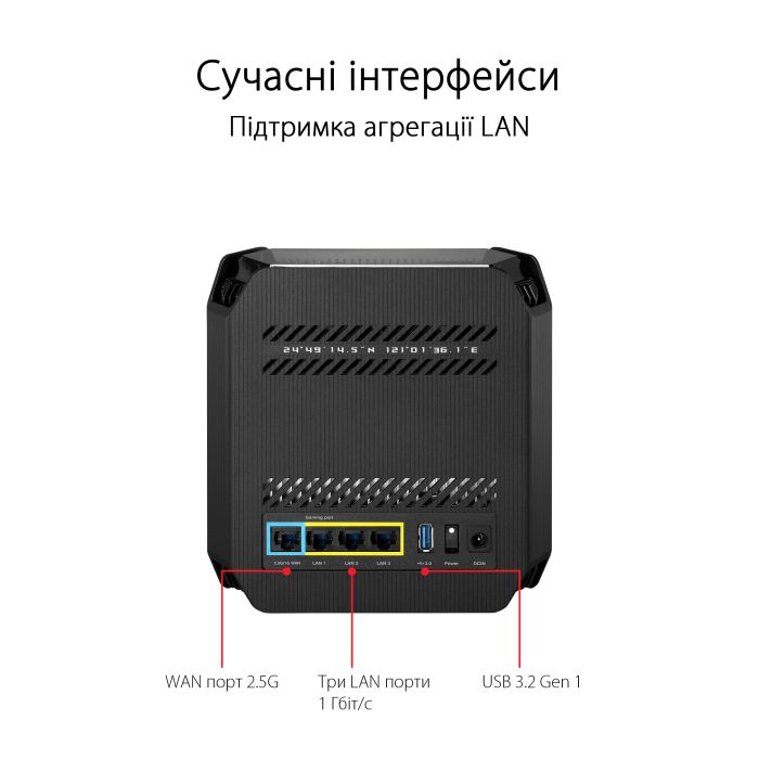 Система WiFi-Mesh ASUS ROG Rapture GT6 AX10000, 3xGE LAN, 1x2.5GE WAN, 1xUSB 3.2, 1мод, чорний