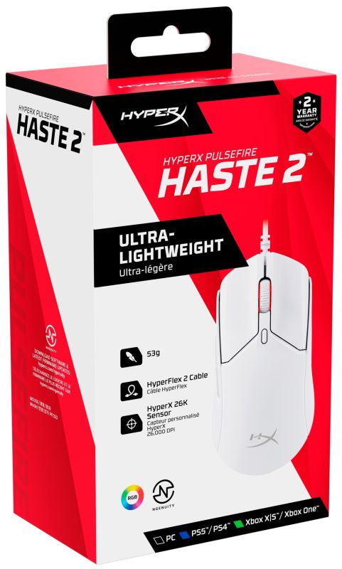 HyperX Mouse Pulsefire Haste 2, RGB, USB-A, USB, white