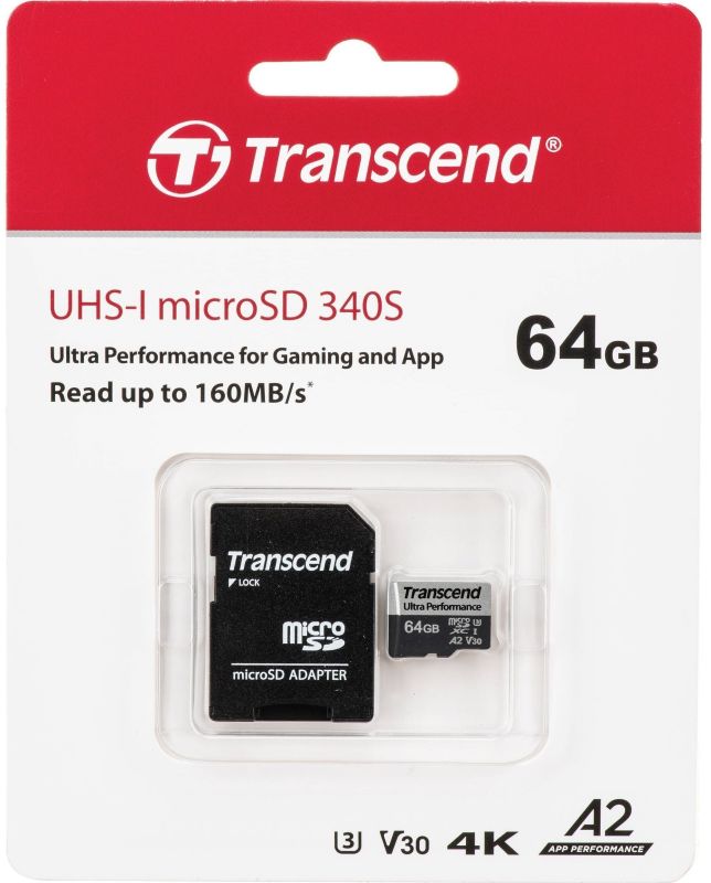 Карта пам'яті Transcend microSD   64GB C10 UHS-I U3 A2 R160/W80MB/s + SD
