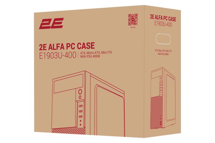 Корпус 2E Alfa E1903U-400 з БЖ 2E ATX400W, 2xUSB3.0, 1xUSB2.0, VGA 320мм, ATX, чорний