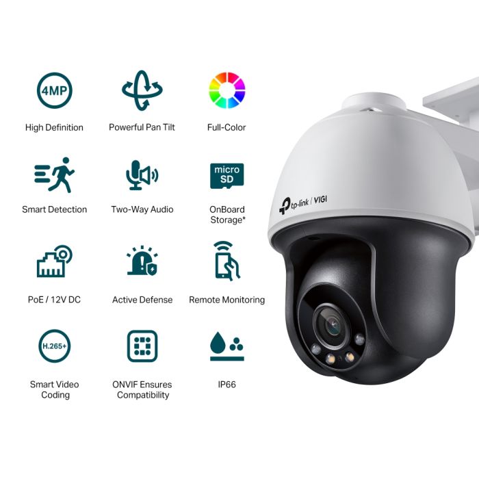TP-LINK VIGI C540-4 IP Camera, PoE, 4MP, 4 mm, H265+, IP66, Dome, color night vision, outdoor