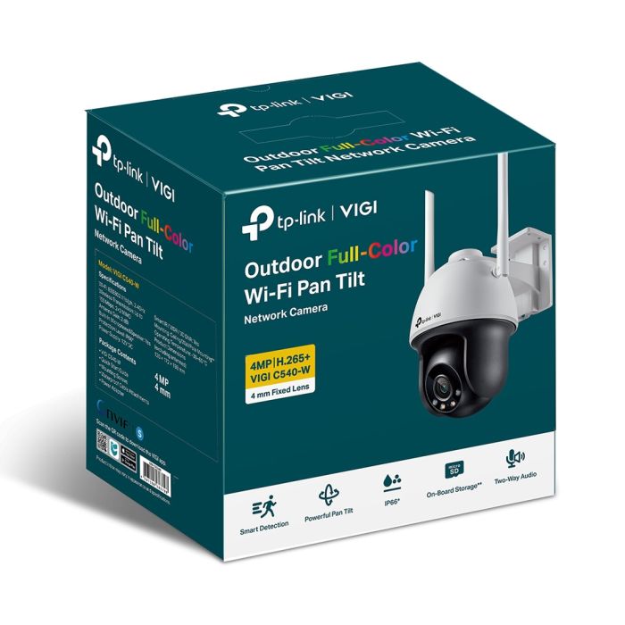 TP-LINK VIGI C540-W-4 IP Camera, PoE, 4MP, 4 mm, Wi-Fi, H265+, IP66, Dome, color night vision, outdoor