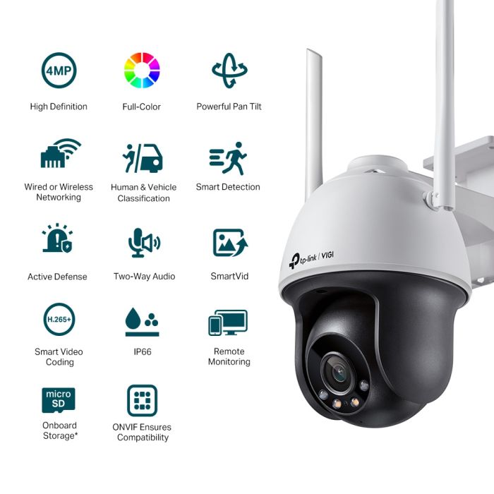 TP-LINK VIGI C540-W-4 IP Camera, PoE, 4MP, 4 mm, Wi-Fi, H265+, IP66, Dome, color night vision, outdoor