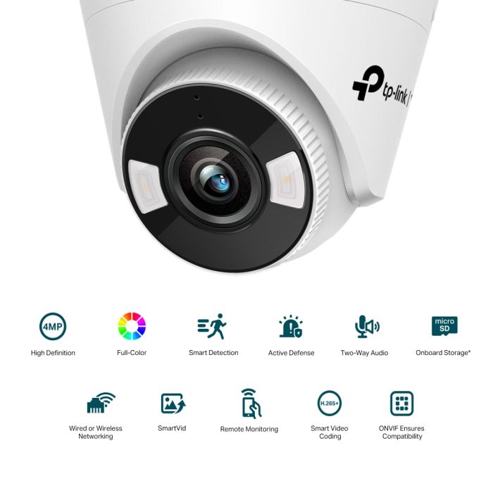 IP-Камера TP-LINK VIGI C440-4, PoE, 4Мп, 4 мм, H265+, IP66, Turret, цветное ночное видение, внутренняя