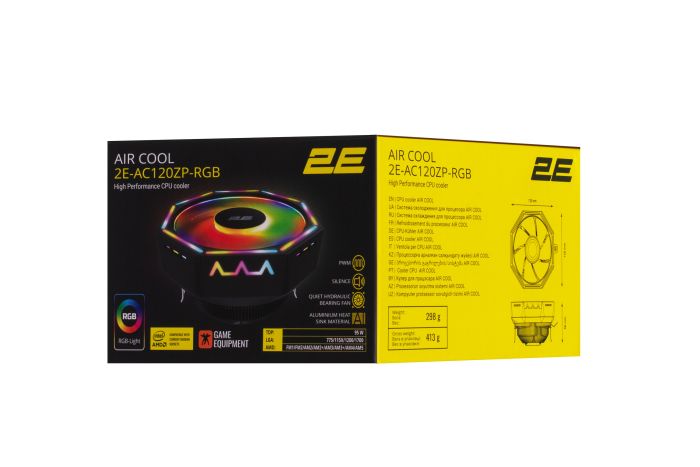 Процесорний кулер 2E GAMING Air Cool AC120ZP RGB, LGA1851, 1700, 1200, 115x, 775, AM5, AM4, AM3, AM3+, AM2, AM2+, FM2, FM1, 4pin RGB, TDP 95W