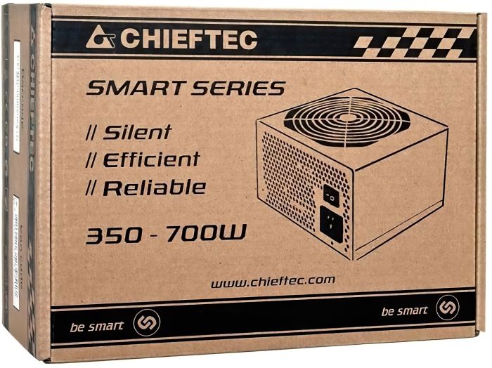 Блок живлення CHIEFTEC Smart  (600W), >85%, 120мм, 1xMB 24pin(20+4), 1xCPU 8pin(4+4), 2xMolex, 4xSATA, 2xPCIe 8pin(6+2)