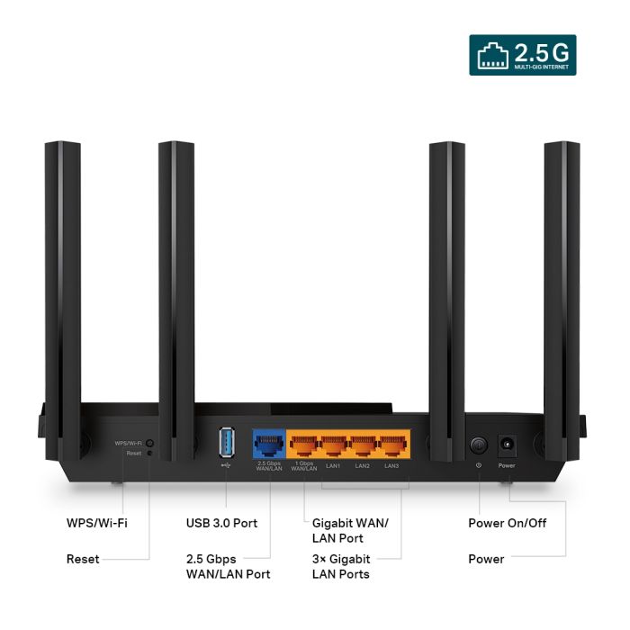 Маршрутизатор TP-LINK ARCHER AX55 PRO AX3000, 3xGE LAN, 1xGE WAN/LAN, 1x2.5GE WAN/LAN, 1xUSB 3.0, MESH