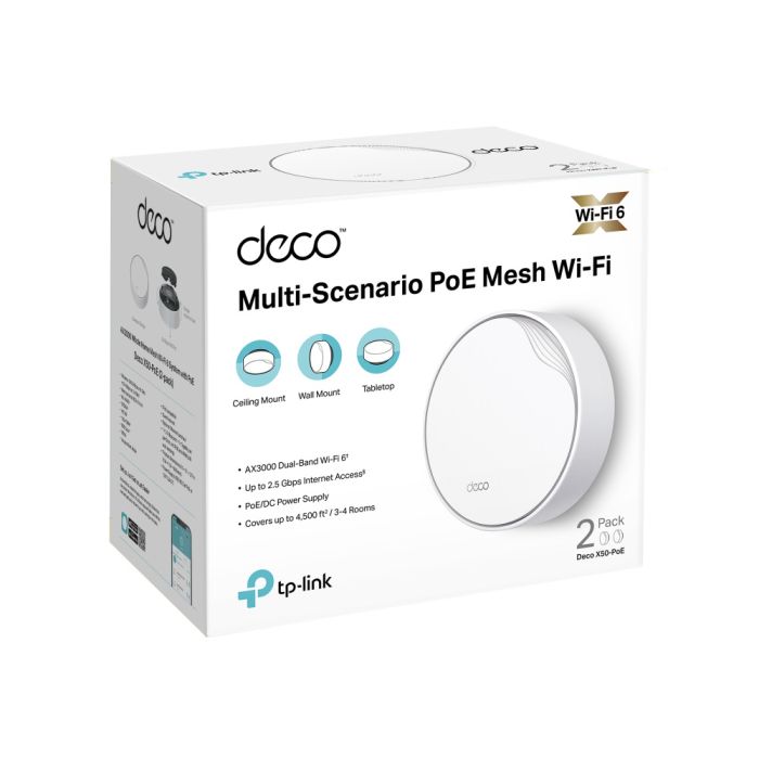 Система WiFi-Mesh TP-LINK Deco X50 AX3000, 1xGE LAN/WAN, 1x2,5GE LAN/WAN, 2мод, PoE