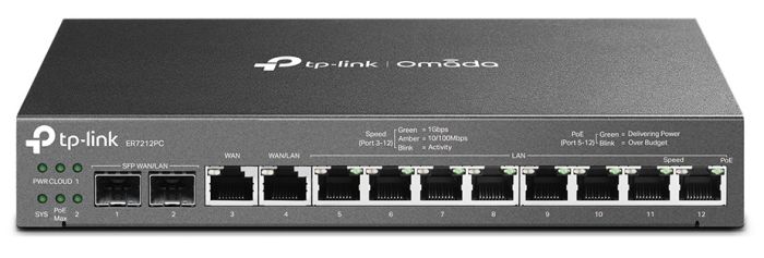 Мультисервісний Маршрутизатор TP-LINK  8xGE LAN (8xPoE), 1xGE WAN, 1xGE WAN/LAN, 2xGE SFP WAN/LAN, 110Вт TP-Link ER7212PC