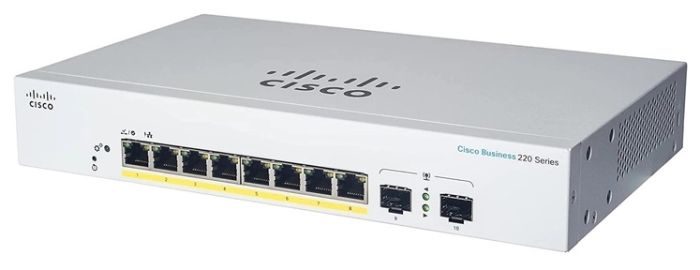 Комутатор Cisco CBS220 8хGE, PoE, Ext PS, 2x1G SFP, Smart