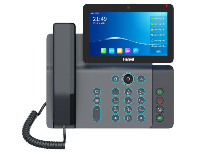 IP-Phone  2xGE LAN, 1xUSB-A, BT 4.2, Wi-Fi, 20 SIP line, SW Linux, PoE, 7" color screen, 116 DSS key, camera 1080p30, Android 9.0 Fanvil V67
