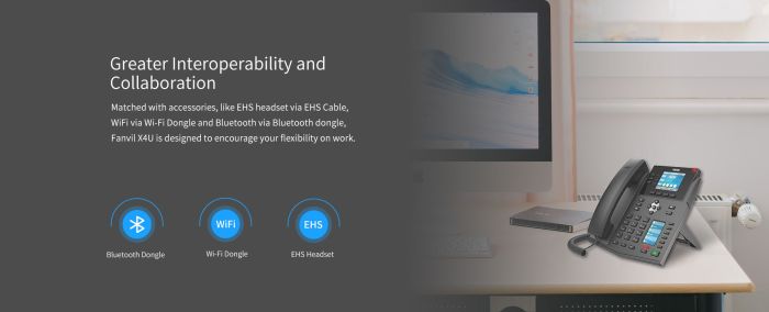 Телефон IP   2xGE LAN, 1xUSB-A, SIP, VPN, PoE, 2.8" цветной экран Fanvil X4U