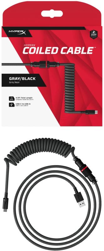 Кабель зарядки/синхронизации HyperX USB-A > USB-C, спиральный, 1.37м, сіро-чорний
