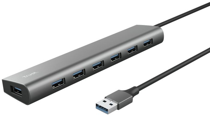 Хаб Trust Halyx 7-IN-1 USB-A > 7xUSB-А 3.2, Алюминий, 0.8м, Черный
