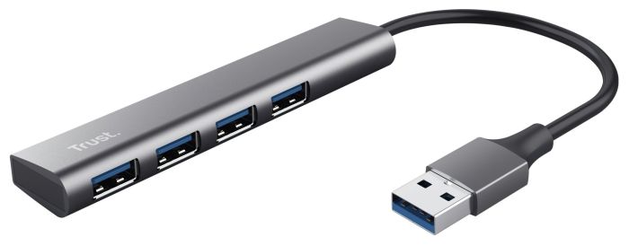 Хаб Trust Halyx USB-A > 4xUSB-А 3.2, Алюміній, 0.1м, Сірий