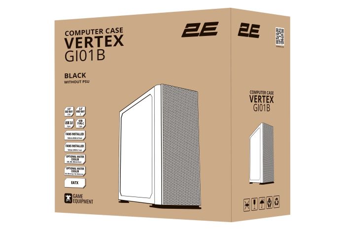 Корпус 2E GAMING Vertex GI01B без БЖ 2xUSB3.0, 1xUSBType-C, 3x140мм ARGB, 1x120мм ARGB, VGA 380мм, LCS ready, контролер з пультом, TG Side Panel, EATX, чорний