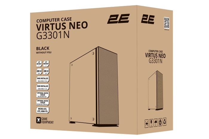 Корпус 2E GAMING Virtus Neo G3301N без БЖ 2xUSB3.0, 1xUSB2.0, 3x140мм ARGB, 1x120мм ARGB,  VGA 340мм, LCS ready, контролер з пультом, TG Side Panel, ATX, чорний