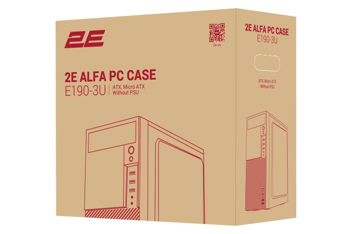 2E PC case Alfa E190-3U without PSU, 2xUSB3.0, 1xUSB2.0, VGA 320mm, ATX, black