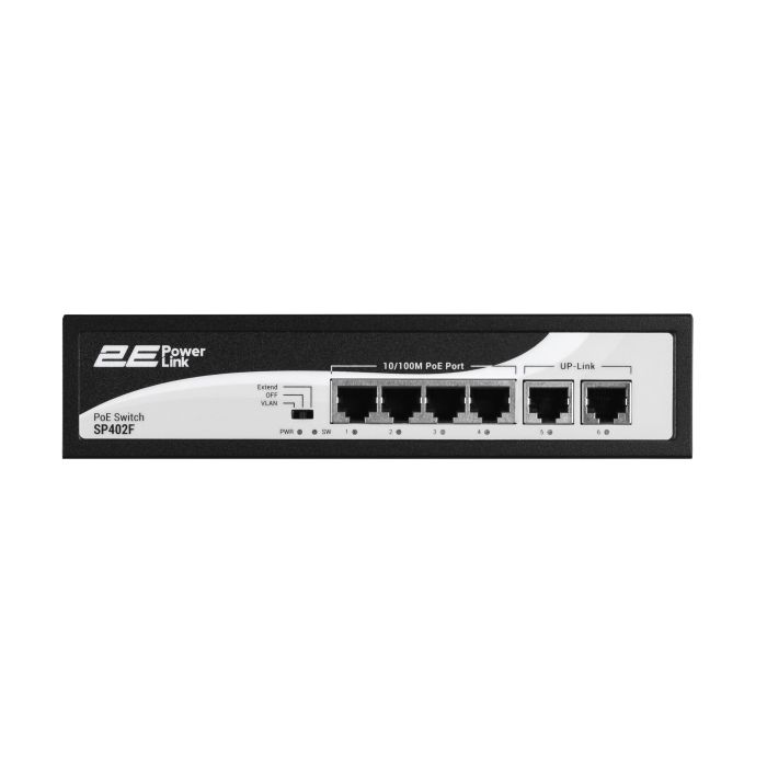 Коммутатор 2E PowerLink SP402F 6xFE (4xPoE, 2xUplink), 55Вт, Неуправляемый