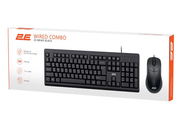 2E Combo keyboard and mouse MK401 USB-A, EN/UK/RU, black